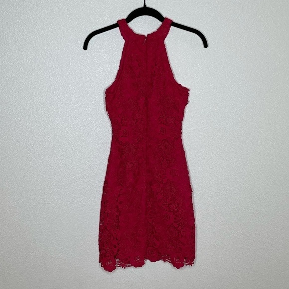 NEW LULUS Love Poem Magenta Lace Mini Dress - Picture 6 of 12